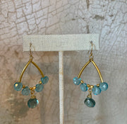 Gold Drop Earrings with Colored Stones