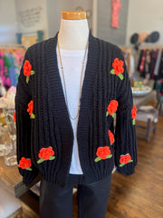 Black Pom Flower Cardigan