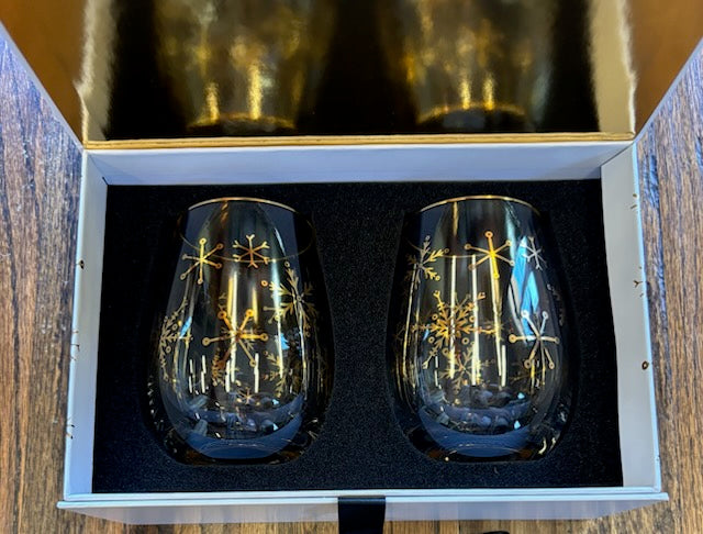 Gold Snowflakes Stemless Glassware Gift Set
