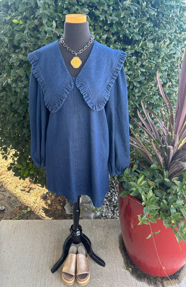 Ruffle Collar Denim Dress