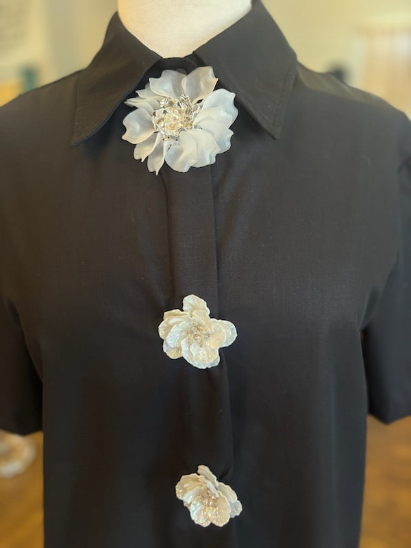 Black Floral Broach Blouse