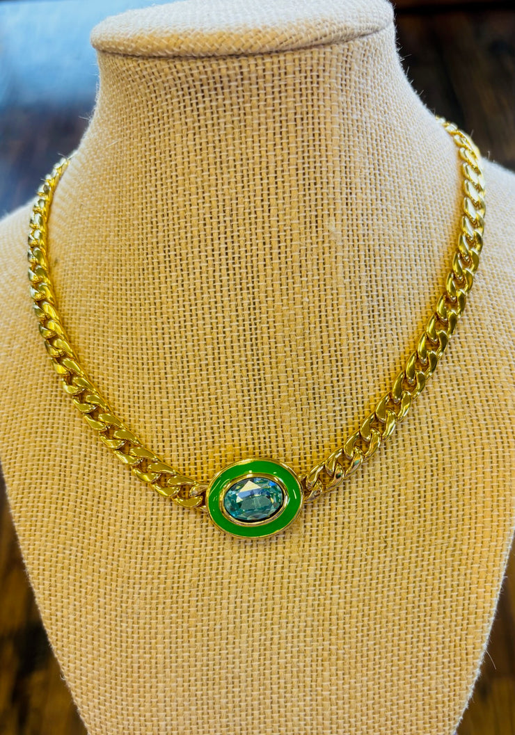 Gold Chain Necklace with Stone