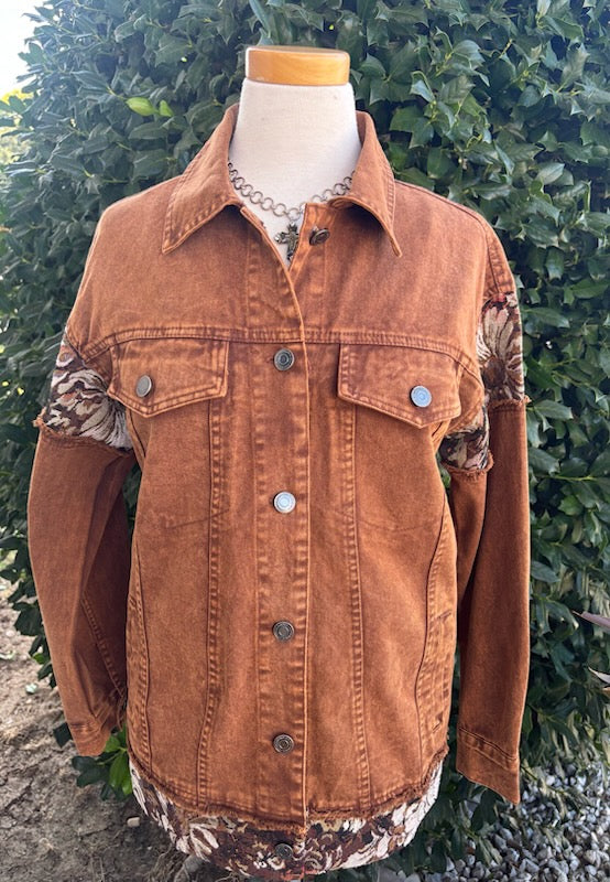 Brown Jacquard Denim Jacket