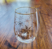 Gold Snowflakes Stemless Glassware Gift Set