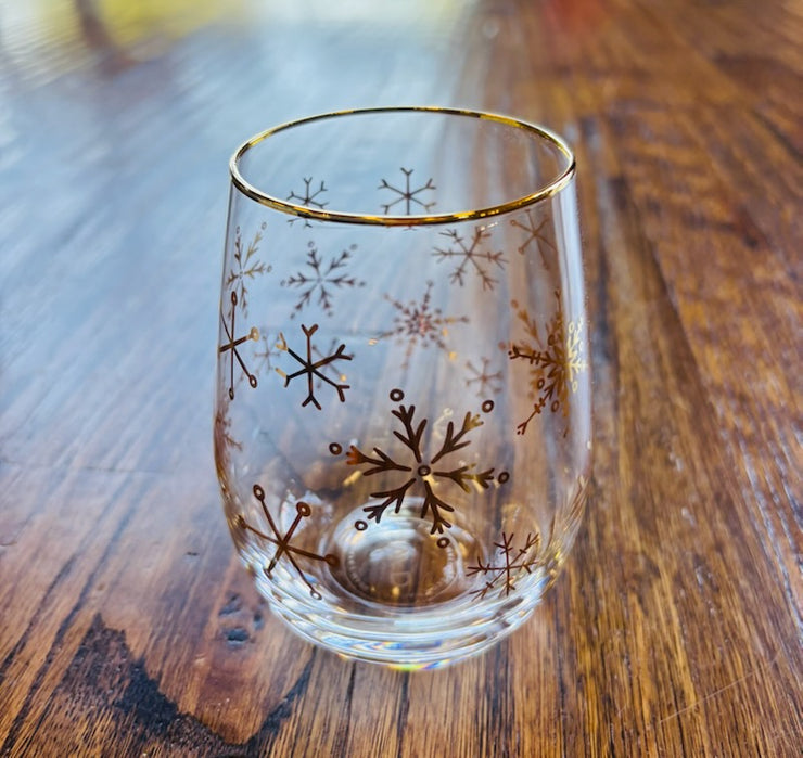 Gold Snowflakes Stemless Glassware Gift Set