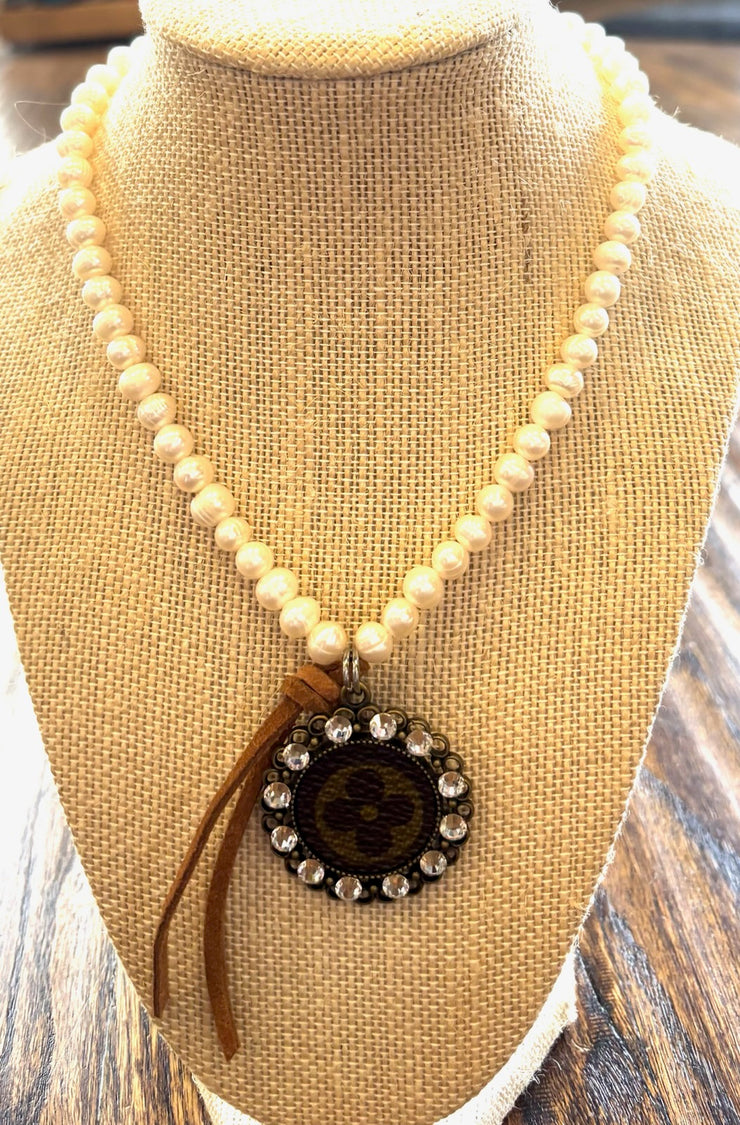 Pearl Necklace with LV Medallion