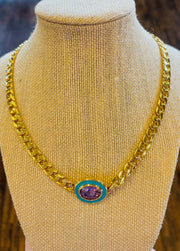 Gold Chain Necklace with Stone
