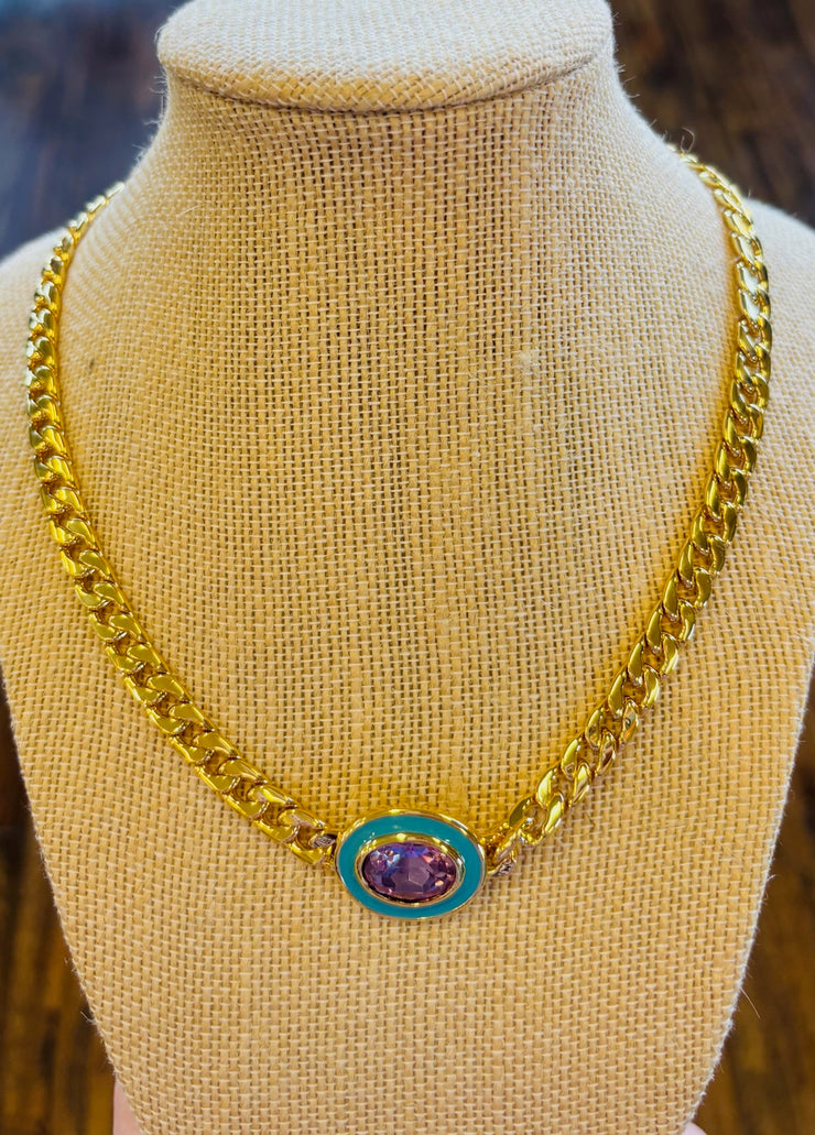 Gold Chain Necklace with Stone