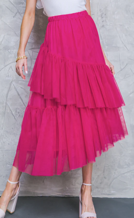 Fuchsia Pink Ruffled Tulle Skirt