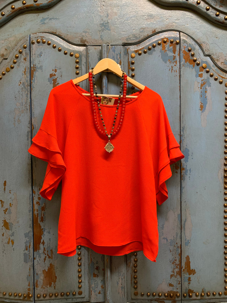 Red Ruffle Sleeve Top