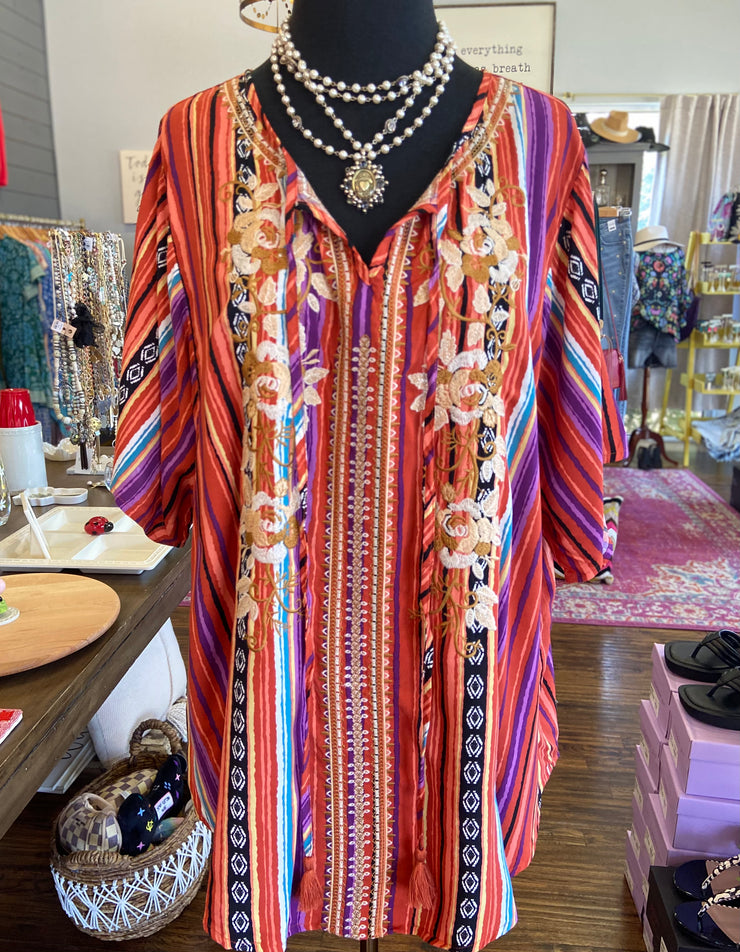 Multi Stripe Tribal Short Sleeve Top