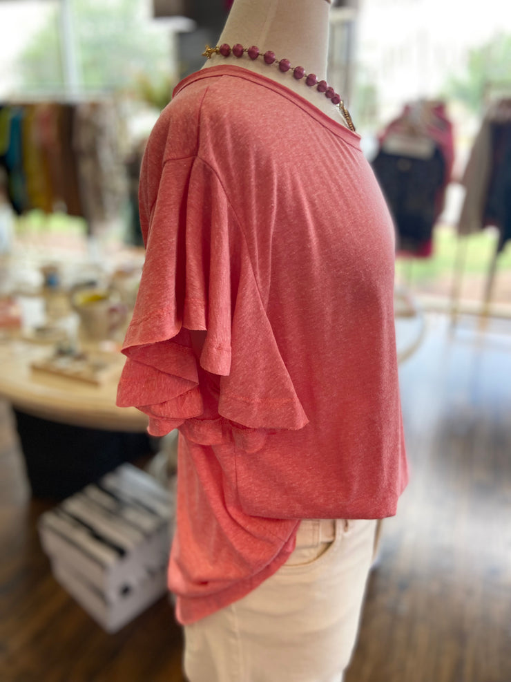 Coral Flowy Sleeve Top