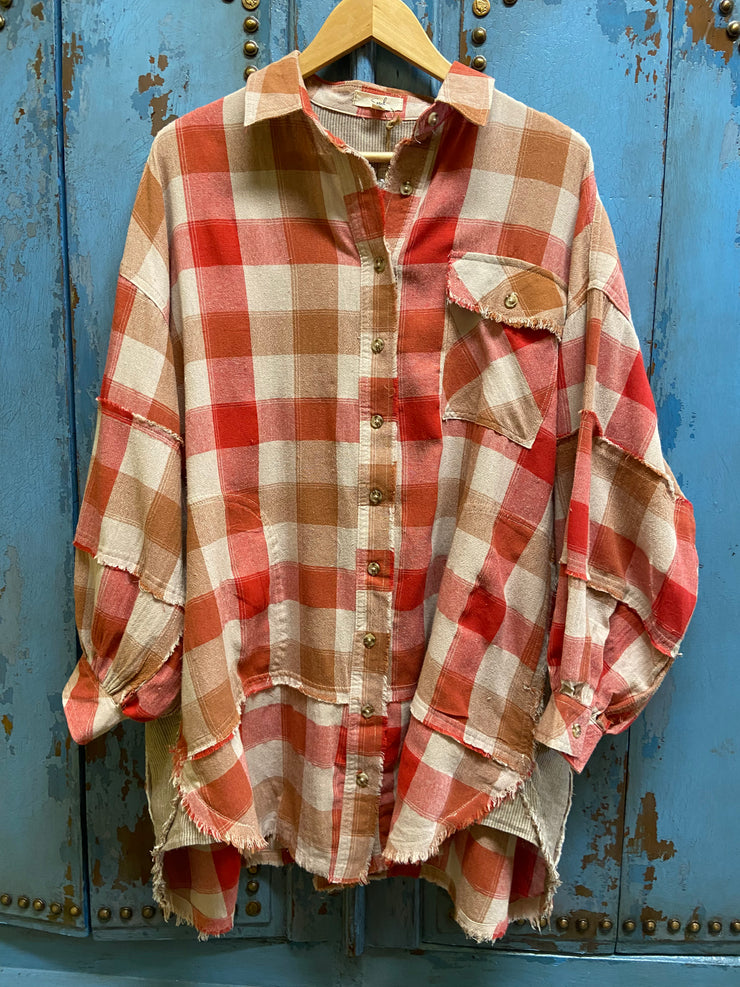 Strawberry Plaid Oversize Top