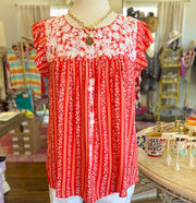 Red Striped Top w Embroidery