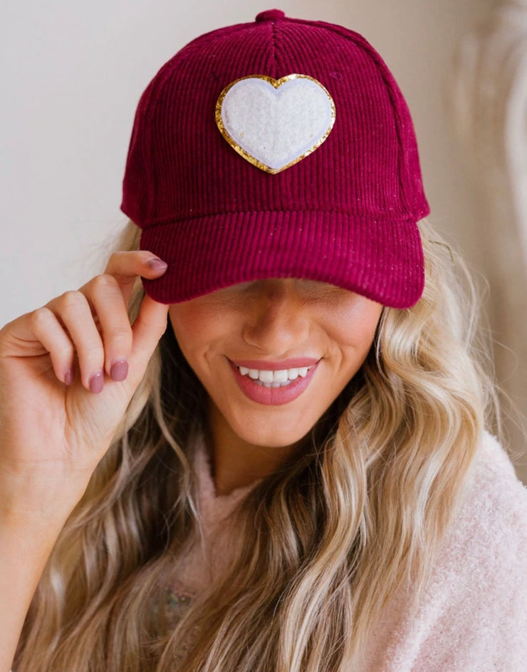 Velvet Corduroy Hat with Heart