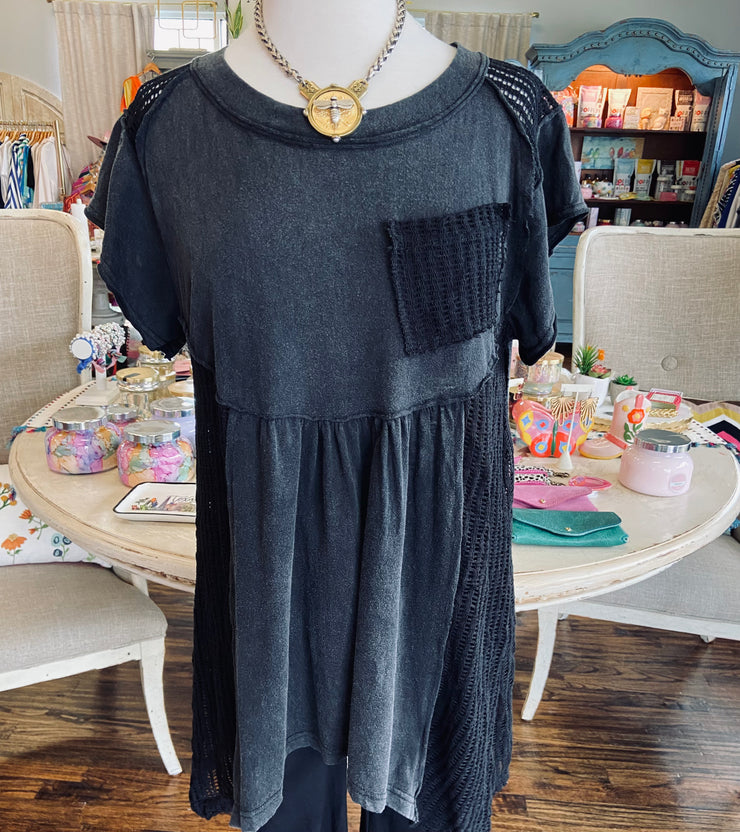 Washed Black Crochet Top