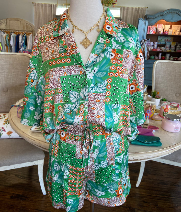 Green Silky Patchwork Set