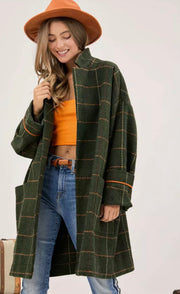 Green tweed long coat