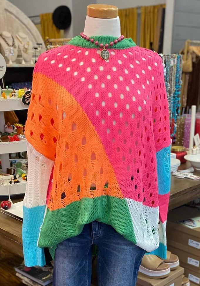 Neon Open Knit Sweater