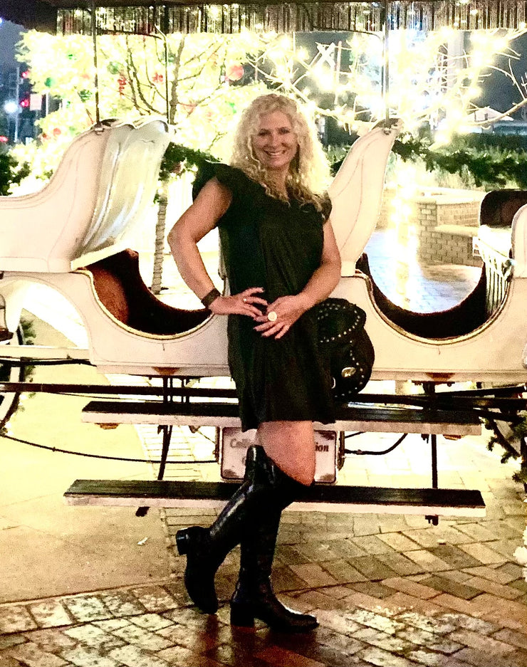 Leather Ruffle Sleeve Dress