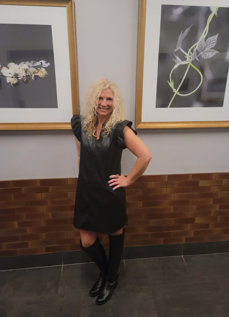 Leather Ruffle Sleeve Dress