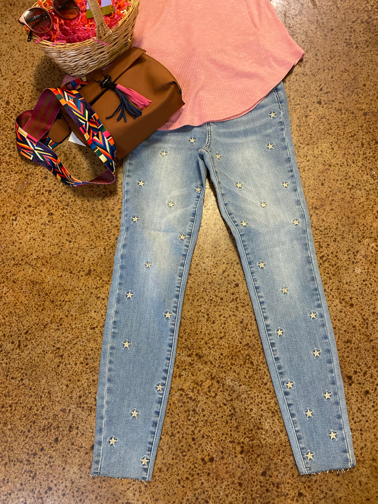 Skinny star embroidery jeans