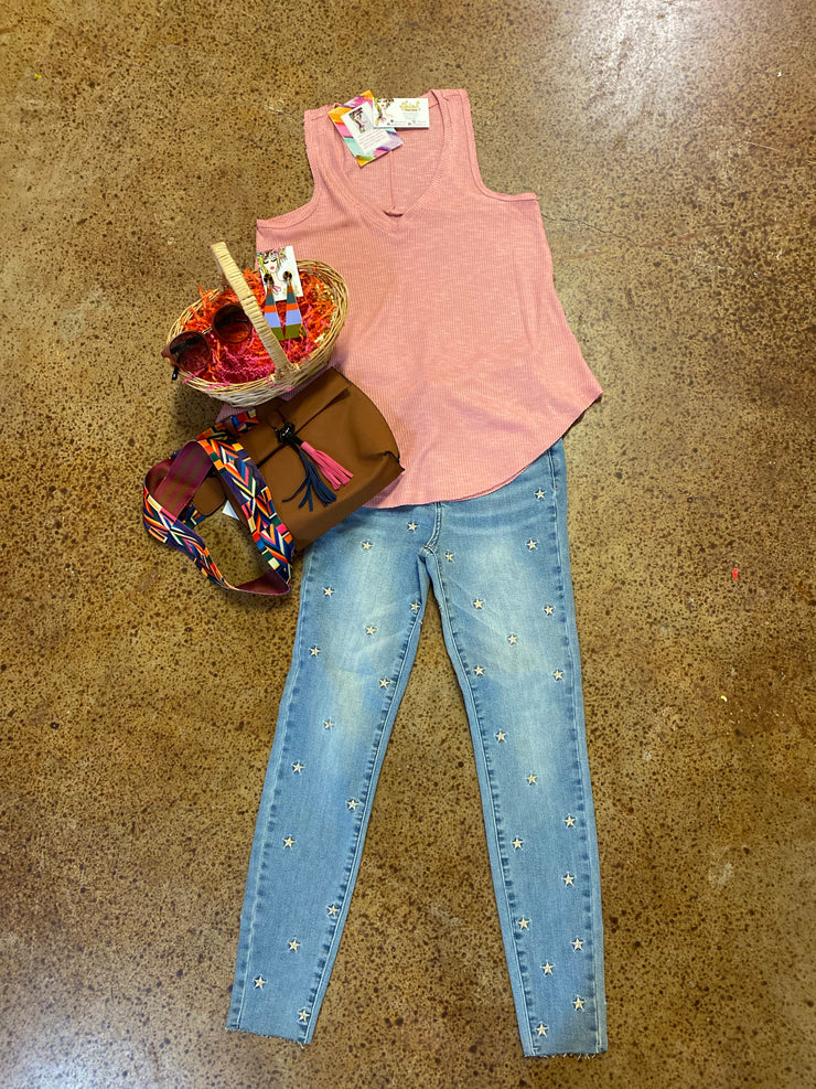 Skinny star embroidery jeans