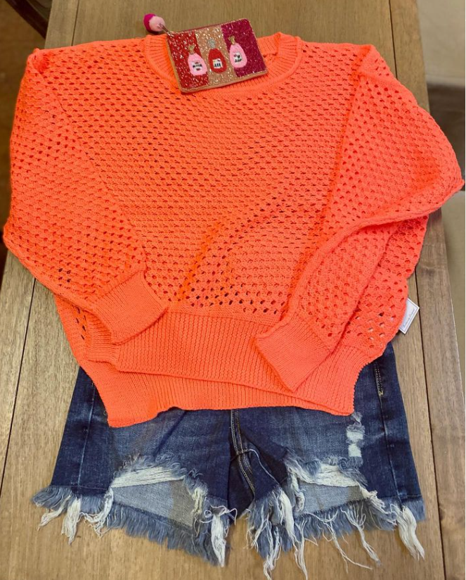 Neon Orange Open Knit Sweater